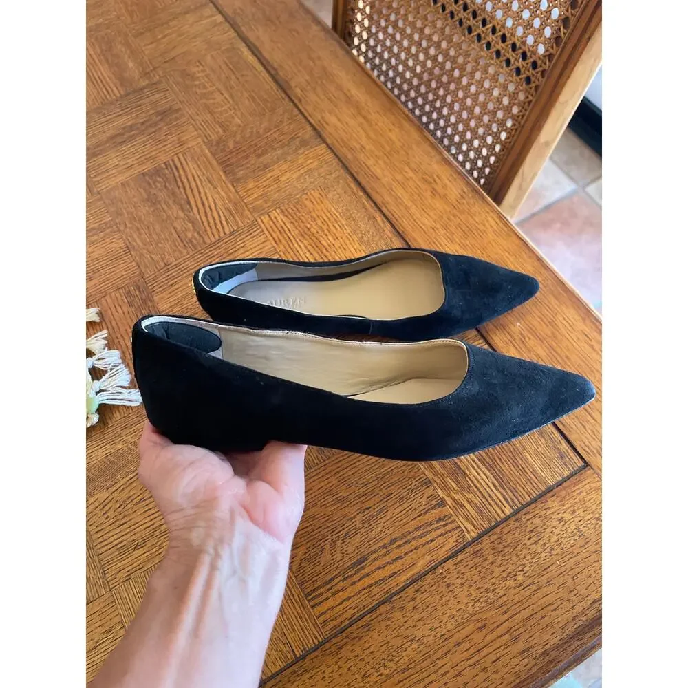 Lauren Ralph Lauren black pointed-toe suede flats size 7.5